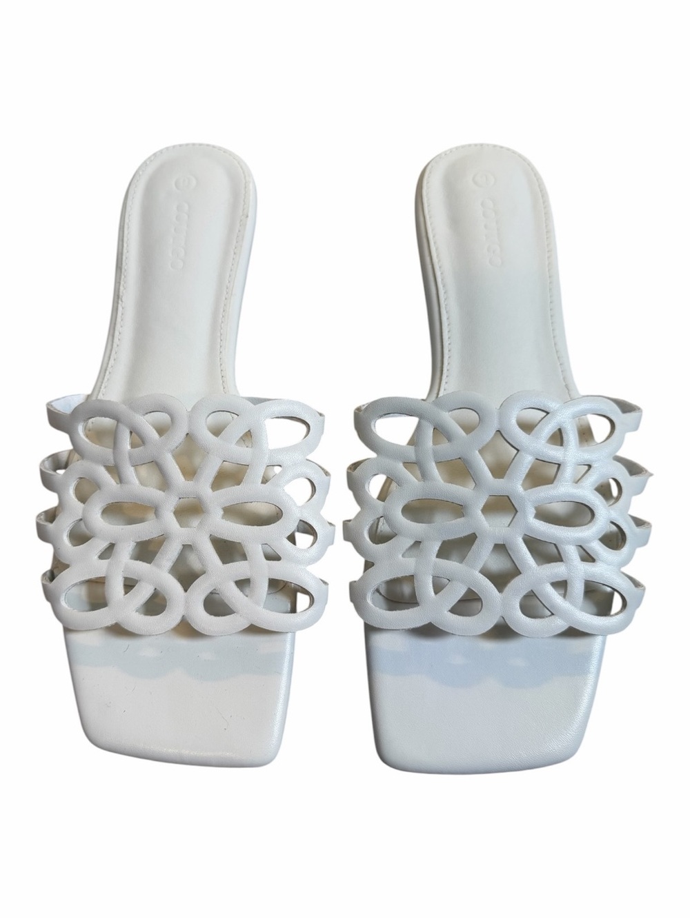 White Women's Slide Sandals with Decorative Knotted Strap